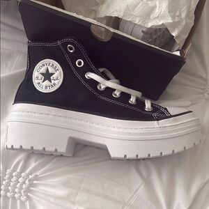 Converse Black and White Platform Sneakers Lugged High-Top